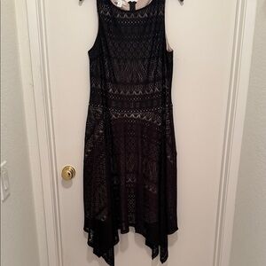London Times Black Asymmetrical Lace Dress